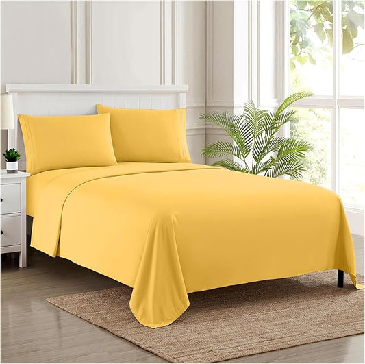 Twin XL Sheets - Breathable Luxury Sheets with Full Elastic & Secure Corner Straps Built In - 1800 Supreme Collection Extra Soft Deep Pocket Bedding Set, Sheet Set, Twin XL, Yellow