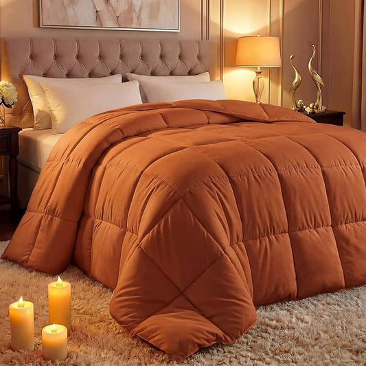 Utopia Bedding Comforter Duvet Insert, Quilted Comforter with Corner Tabs, Box Stitched Down Alternative Comforters Queen Size (Burnt Orange)