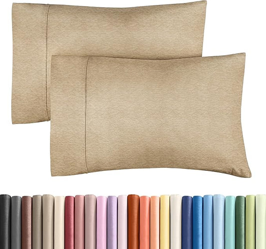 Queen Pillow Cases Set of 2 - Ultra Soft Hotel Quality Pillowcase Covers - Comfy, Cozy & Wrinkle Free - Shrinkage and Fade Resistant - Machine Washable Pillow Protectors - 2 Piece Set - Heathered Tan