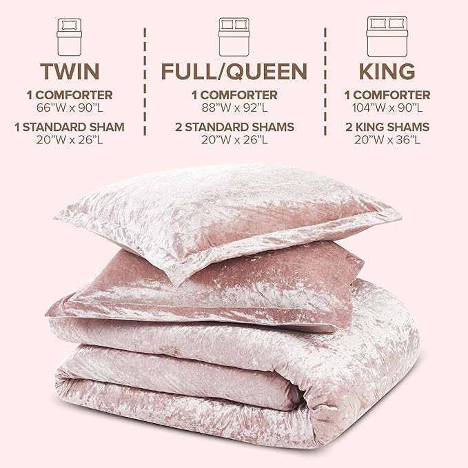 Comfort Spaces Juliette Luxe Comforter Set Velvet Lush with Soft Brushed Microfiber Reverse, All Season Cozy Velvet Bedding Sets, Fluffy Comforter Bed Set, Matching Sham, Blush Full/Queen 3 Piece