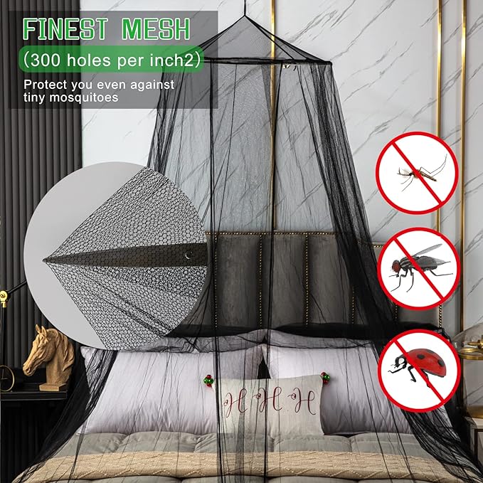 VISATOR Mosquito Net Bed Canopy for Girls,King Canopy Bed Curtains Queen Size from Ceiling,Dome Mosquito Netting Bed Tent Twin Girls Canopy Bed Decor for Baby Crib,Kid Bed and Adult Beds (Black Dome)