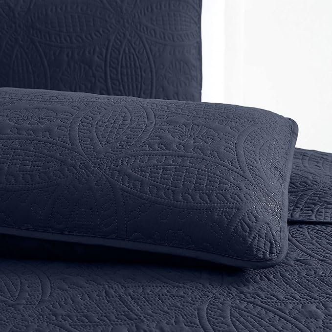 Mellanni King Bedspread Coverlet Set - Bedding Cover with Shams - Ultrasonic Quilting Technology - 3 Piece Oversized Quilt Set - Bedspreads & Coverlets (King, Navy)