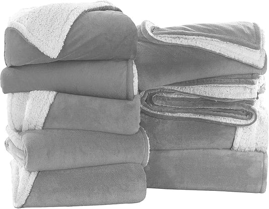 MOONLIGHT20015 Silver Sherpa Blankets Queen Size for Bed - Wholesale Bulk Pack of 9 Sherpa Blankets - Soft Fluffy Throw Blanket for Hotels, Guest Bedroom, 90x90 Inches