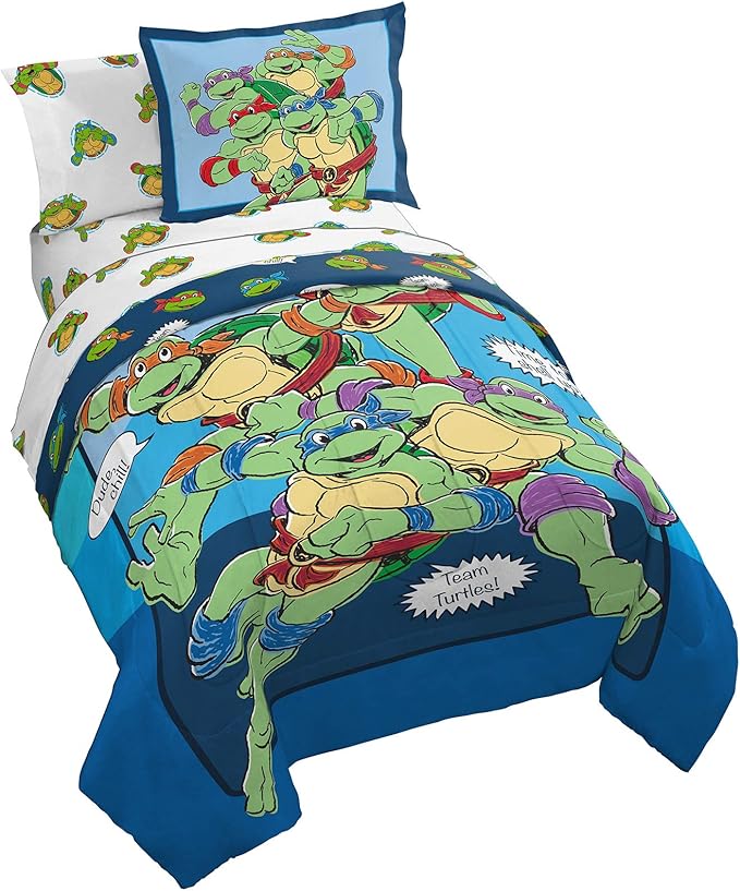 Jay Franco Nickelodeon Teenage Mutant Ninja Turtles Ready to Roll 5 Piece Twin Bed Set - Includes Reversible Comforter & Sheet Set Bedding - Super Soft Fade Resistant Microfiber