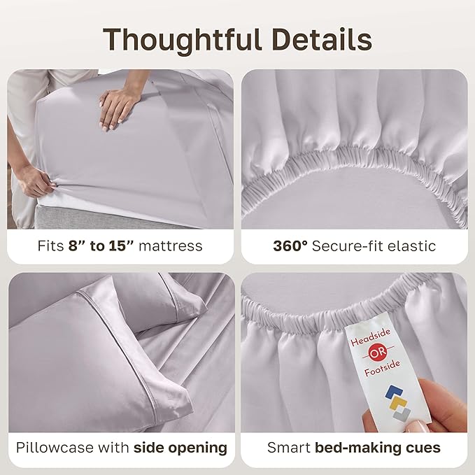 California Design Den Twin XL Sheet Sets - Soft 400 Thread Count Sateen, Natural 100% Cotton Sheets with Deep Pockets, and Durable Bedding Set - Dusky Lavender Grey