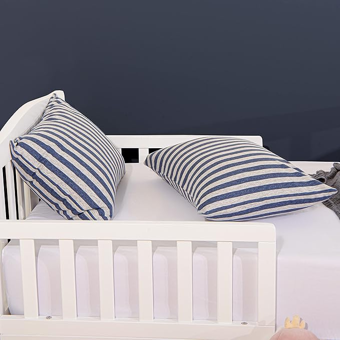 NTBAY Organic Cotton Toddler Pillowcases - Super Soft & Breathable Jersey Cotton Toddler Pillow Cases, 13”x18” Pillow Cases with Envelope Closure, Blue and Grey Stripe