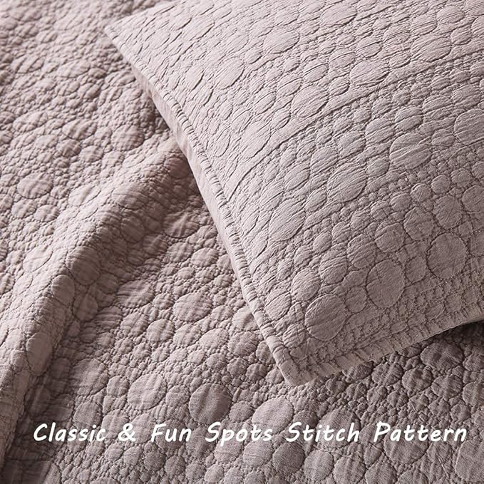 HORIMOTE HOME Quilt Set King Size Cameo Rose, Classic Geometric Spots Stitched Pattern, Stone-Washed Microfiber Chic Rustic Look, Ultra Soft Lightweight Quilted Bedspread for All Season, 3 Pieces