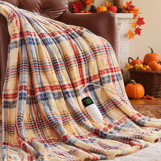 Brown Heated Blanket Electric Throw, 50X60 Heating Throw with 10 Heating Levels & 8 Hours Auto Off, Plaid Sherpa Blanket Warmer for Adults, Farmhouse Home Decor for Couch Bed Office Gifts for Mom