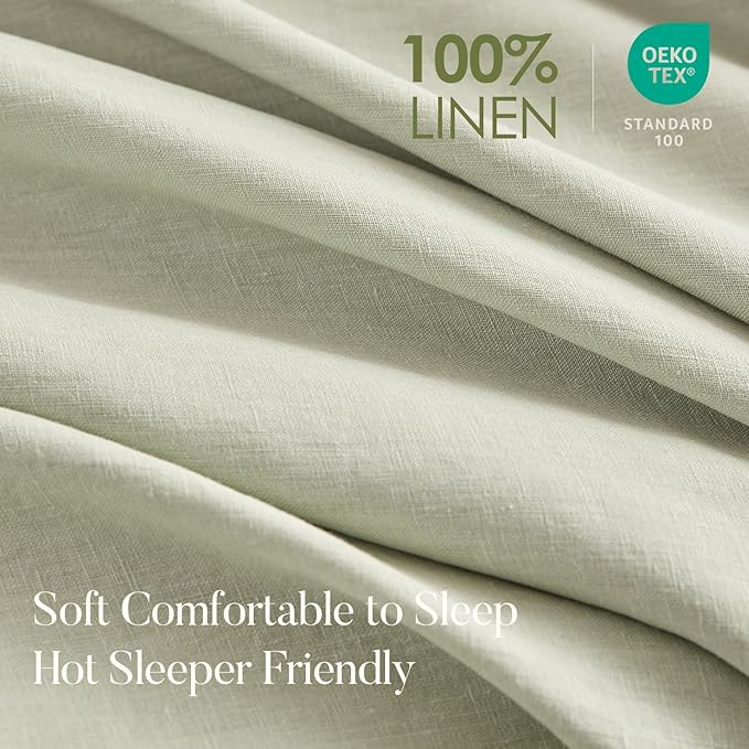 DAPU 100% Linen Duvet Cover Set - Pure Natural French Flax Linen with Corner Ties and Zipper Closure Soft Breathable Durable for Hot Sleepers 1 Duvet Cover 2 Pillowcases (Sage Green, Queen/Full)