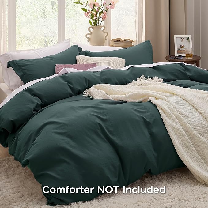 Bedsure Forest Green Duvet Cover Full Size - 3 Pieces Prewashed Extra Soft Cotton-Like Polyester Bedding Set, Includes 1 Duvet Cover 80x90 Inches with Zipper Closure & 2 Pillow Shams, No Comforter