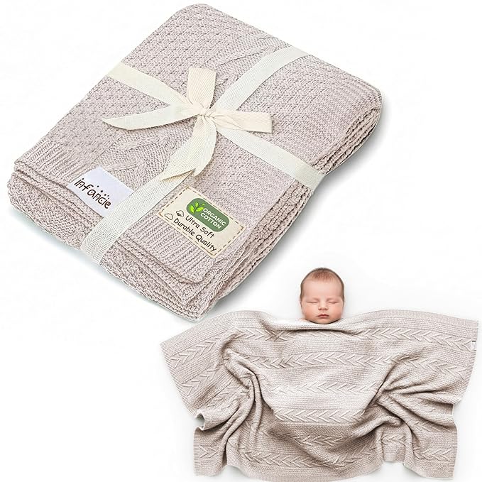 Organic Cotton Knit Baby Blanket 31.5 X 43.3 Inches Soft and Breathable Baby Blanket for Boys and Girls Perfect Swaddle Blanket and Baby Blankets Neutral for Infants Toddlers All Seasons