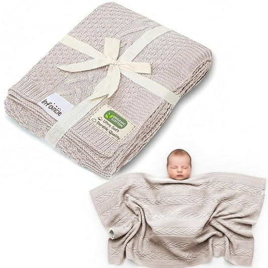 Organic Cotton Knit Baby Blanket 31.5 X 43.3 Inches Soft and Breathable Baby Blanket for Boys and Girls Perfect Swaddle Blanket and Baby Blankets Neutral for Infants Toddlers All Seasons