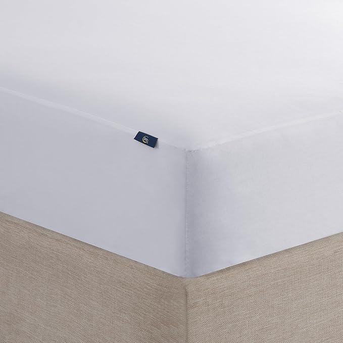 Serta Power Guard Mattress Encasement, 60" x 80", Quiet, Breathable and Waterproof Mattress Protector with Zipper, 18" Elastic Deep Pocket for Secure Fit, Queen Mattress Pad, White