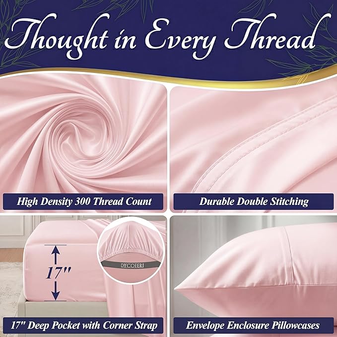 DECOLURE 100% Viscose Derived from Bamboo Sheets Full Size - Luxury 4 Pc Naturally Cooling Sheets, Ultra Soft Bed Set - Deep 17" Pockets, Durable Double Stitching, Oeko Tex Standard (Light Pink)
