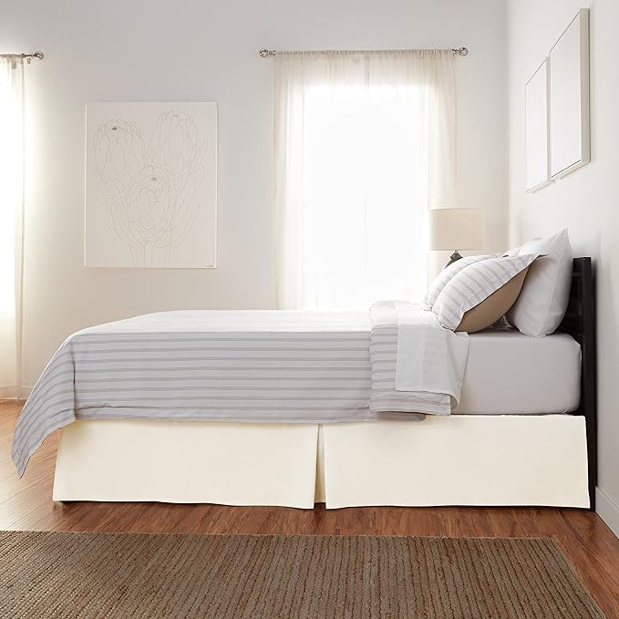 Amazon Basics Lightweight Pleated Bed Skirt, Queen, Off White, Solid (Pack of 8)