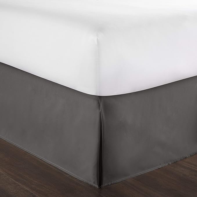 800 Thread Count 100% Cotton Luxury Box Pleated Bed Skirt Queen Size with 16 Inch Drop Length Color Dark Grey