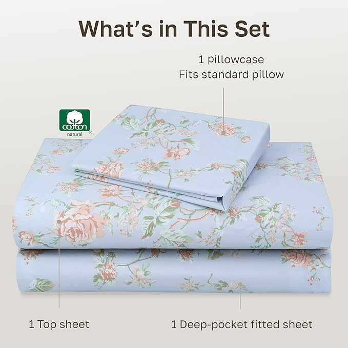 California Design Den Printed Twin XL Sheet Sets - 400 Thread Count Sateen, Natural 100% Cotton Sheets, Deep Pockets, and Durable Bedding Set - Antique Rose
