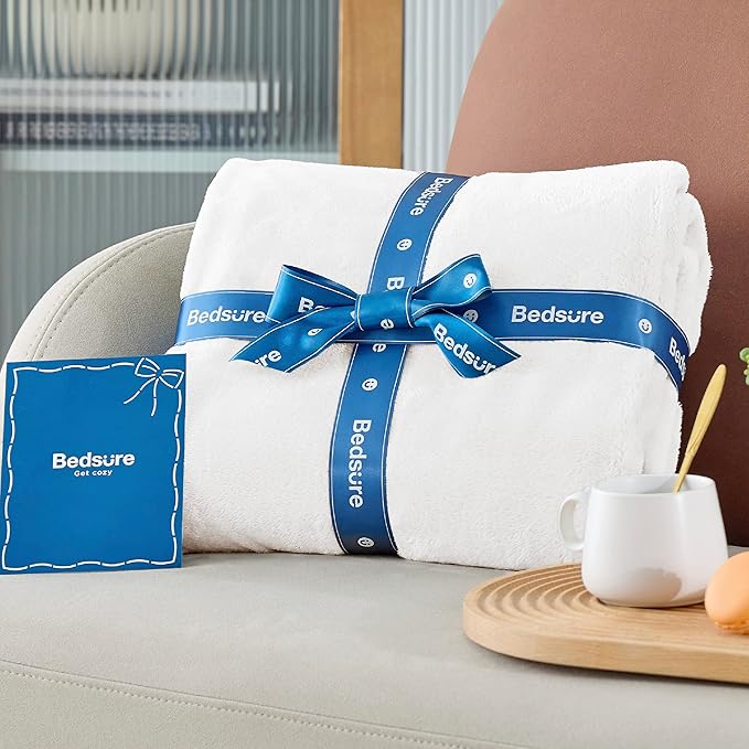 Bedsure GentleSoft White Fleece Throw Blanket - 300GSM Blankets for Couch, Sofa, Bed, Soft Lightweight Plush Cozy Throws for Toddlers, 50x60 inches