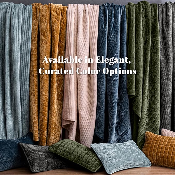 PHF Ultra Soft Velvet Quilt Set King Size – 3PCS Luxurious Cozy Quilted Comforter Alternative with Diamond Pattern, Warm Quilted Bedspread Coverlet, 108" x 92", Dusty Blue