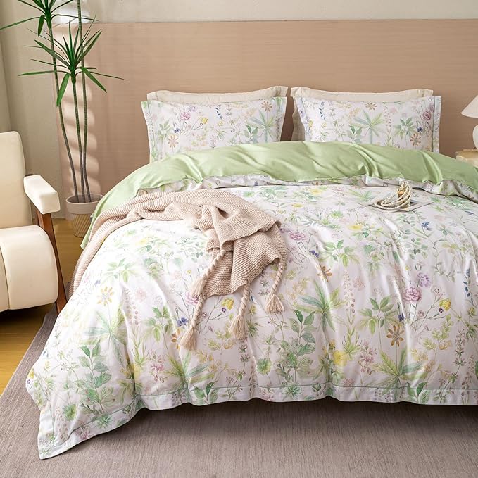 OAITE Duvet Cover Set Twin Size Floral Pattern Ultra Soft 100% Cotton Duvet Cover Sets 3-PC, Breathable Duvet Cover with Zipper Closure & Corner Ties(2 Pillow Shams,1 Duvet Cover)