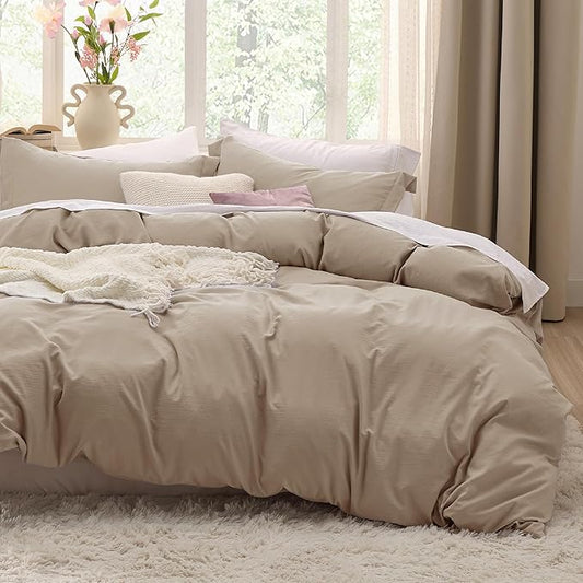 Bedsure Deep Beige Duvet Cover Twin/Twin XL Size - 2 Pieces Prewashed Polyester Extra Soft Bedding Set, Includes 1 Twin Duvet Cover 68''x90'' with Zipper Closure & 1 Pillow Sham, No Comforter
