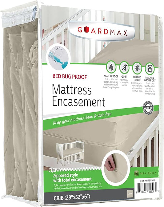 Guardmax Jersey Knitted Crib Size Zippered Mattress Encasement - Waterproof & Bed Bug Proof Mattress Protector - Comfortable, Soft, and Noiseless Zippered Bedding - Dust Mite Proof (28 x 52 x 6)
