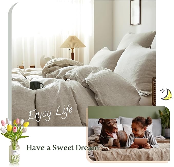 Simple&Opulence 100% Linen Duvet Cover Set, 3 PCS Natural French Flax Linen Duvet Cover, California King Size, Breathable Soft Comfy Bedding Comforter Cover with 2 Pillowcases (104"x98")