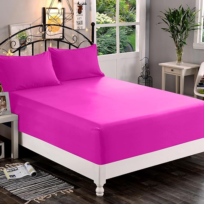 Elegant Comfort 1500 Premium Quality Fitted Sheet Ultra Soft 18-24 Inch Extra Deep Pocket - Single Fitted Sheet for High Mattress - Wrinkle Free with Smart Storage Pockets, Full, Hot Pink