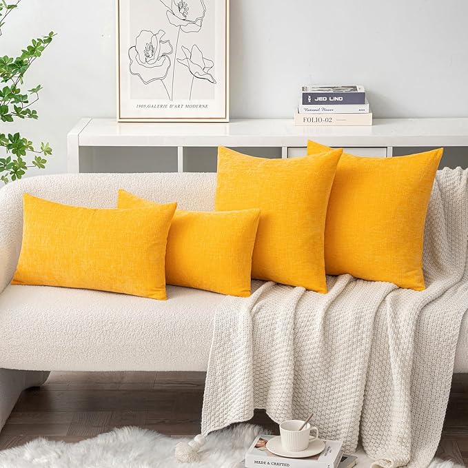 MIULEE Pack of 2 Couch Throw Pillow Covers 16x16 Inch Soft Goose Yellow Chenille Pillow Covers for Sofa Living Room Spring Home Decor Couch Solid Dyed Cases