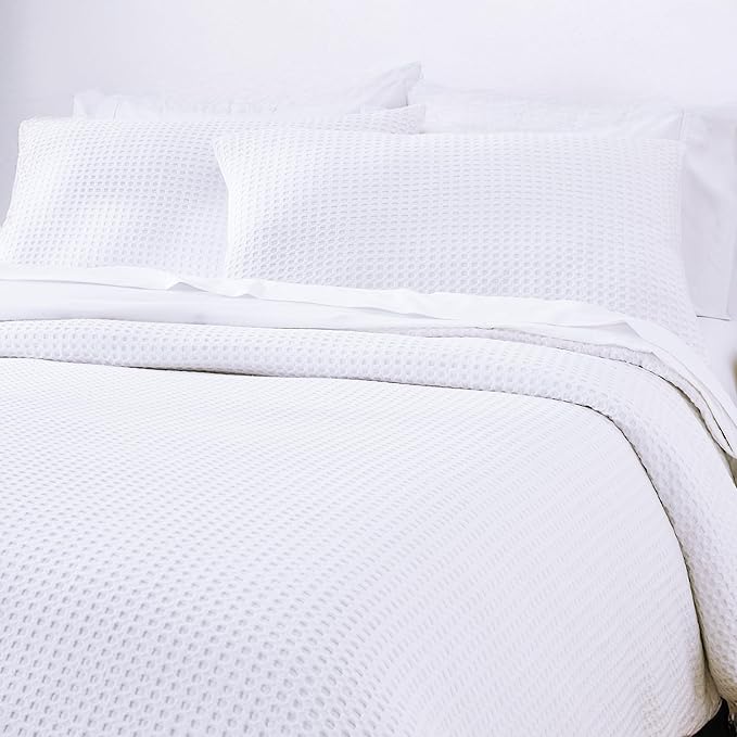 California Design Den Queen Size Duvet Cover Set, 100% Cotton 3 Piece Cover & Sham Set, Soft Textured White Duvet Cover 92" x 90" to Fit Queen Size Duvet (Waffle, Queen)