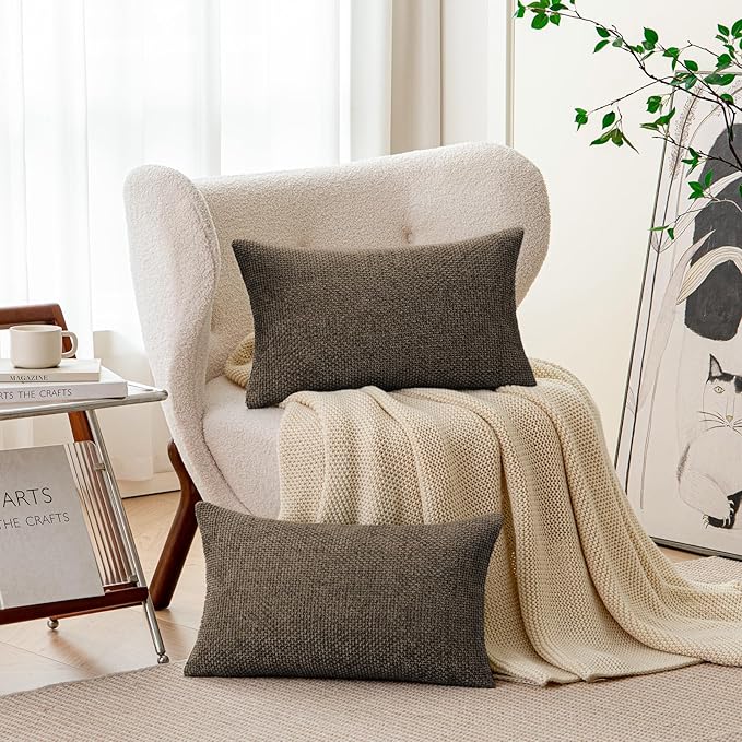 a moment Dark Brown Chenille Throw Pillow Covers 12x20 Inch Pack of 2 Modern Decorative Throw Pillow Covers Farmhouse Cross Covers Home Decor for Sofa Bedroom Living Room