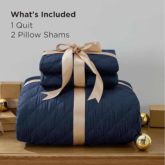 Bedsure Quilts King Size - Lightweight Bedspreads King Size with Classic Honeycomb Quilting, Soft Quilt Bedding Set, Navy Comforter Set Coverlet for All Seasons with 2 Pillow Shams (106" x 96")