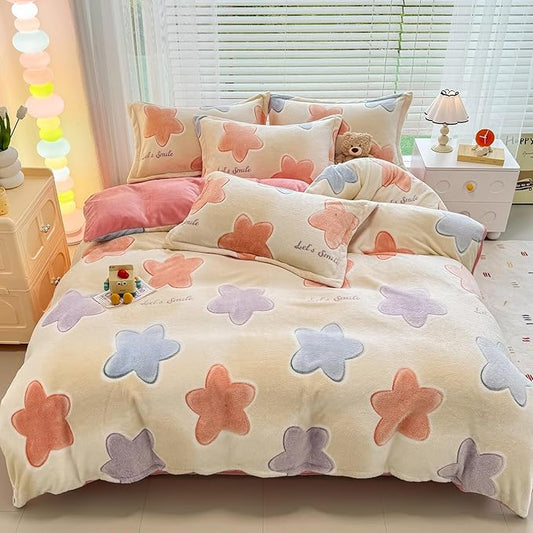 MorroMorn Twin Bedding Sets, Twinkle Stars Duvet Cover Set, Fluffy Comforter Covers Blanket Ultra Soft Kawaii Cute Unicorn for Girls Kids Toddler Teen Women Twin/Twin XL Size