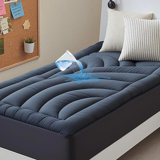 Waterproof Mattress Pad Twin XL, Quilted Fitted Twin XL Mattress Topper for College Dorm, Five-Layers Noiseless Mattress Protector Cover with 8"-21" Deep Pocket, Grey, 39x80