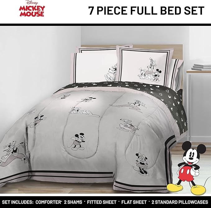 Jay Franco Kids Comforter Set Includes Sheets and Pillow Covers - Soft and Cozy Bed Set for Stylish Room Decor, Official Licensed Bedding, Beige - Mickey and Friends, 7 Piece Full