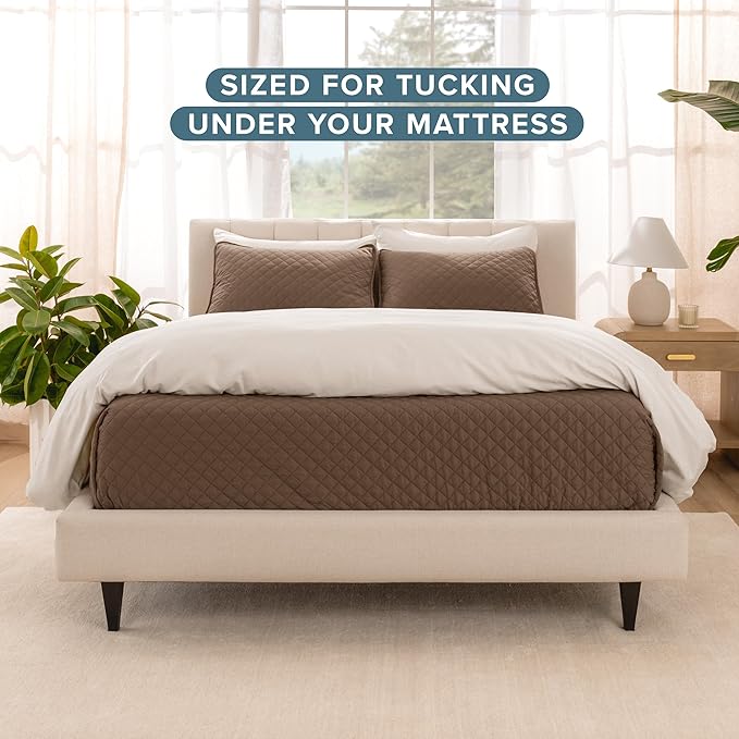 Bare Home Coverlet Set - Full/Queen - Lightweight Bed Decor - Comforter Alternative - All-Season Quilted Bedspread (Full/Queen, Cocoa)