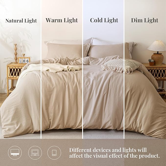 MILDLY Super Soft Duvet Cover 2pcs - 100% Washed Microfiber Light Khaki Comforter Cover Set with Zipper Closure & Corner Ties (No Comforter)