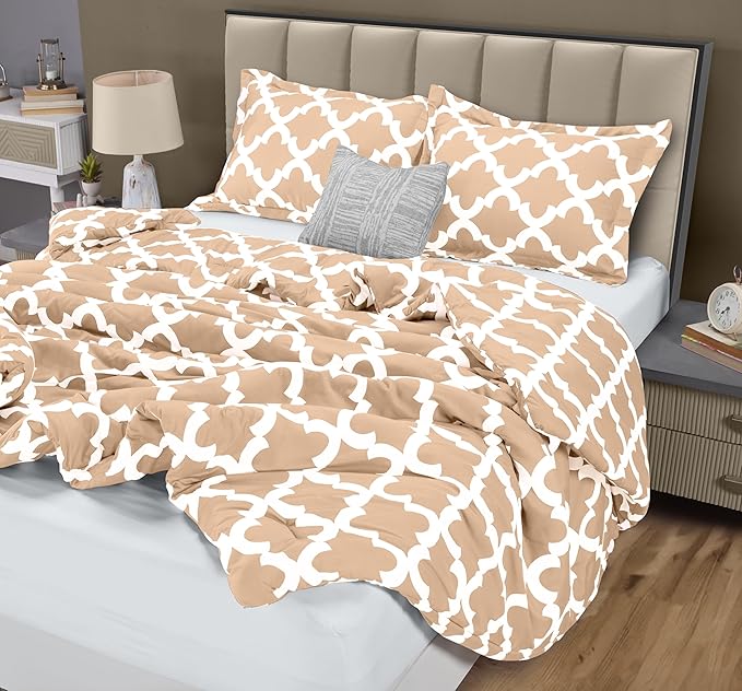 Utopia Bedding Queen Comforter Set 3 Piece Beige, Printed Comforters Queen Size, Bedding Comforters Sets, Down Alternative Soft Bed Set, 1 Comforter (88 x 88 inches) 2 Pillow Shams (20 x 26 inches)
