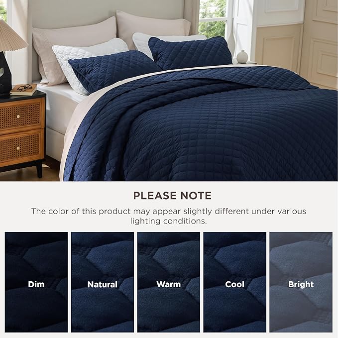 Bedsure Quilts King Size - Lightweight Bedspreads King Size with Classic Honeycomb Quilting, Soft Quilt Bedding Set, Navy Comforter Set Coverlet for All Seasons with 2 Pillow Shams (106" x 96")