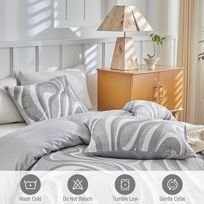 Lekesky Grey Duvet Cover Queen Size, Abstract Geometric Print Queen Comforter Cover, 3 Pieces Soft Microfiber Modern Bedding Set with 2 Pillowcases 20"x26" (No Comforter)
