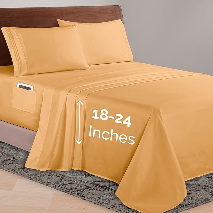 Elegant Comfort Luxurious 1500 Premium Hotel Quality Microfiber 4-Piece Sheet Set, 18-24 Inches Deep - Extra Deep Pocket Sheets - Ultra Soft 4PC Deep Pocket Sheets, Twin/Twin XL, Camel-Gold