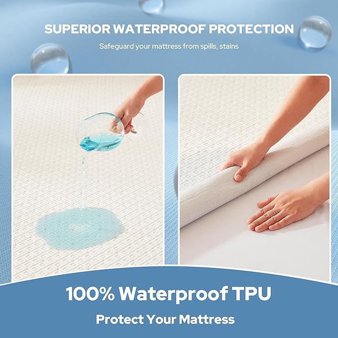 BEDLORE King Mattress Protector, Waterproof Noiseless Mattress Cover with Deep Pocket for 6-18 inches Mattress, Soft Breathable Mattress Pad Machine Washable (White)