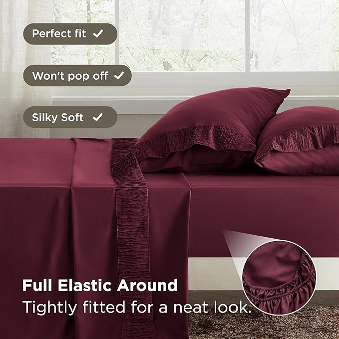 Bedsure California King Sheet Sets - 4 Pieces Soft Cal King Sheets - Breathable & Cooling - Hotel Luxury - Easy Care Polyester Microfiber Bedding for Women, Men, Red