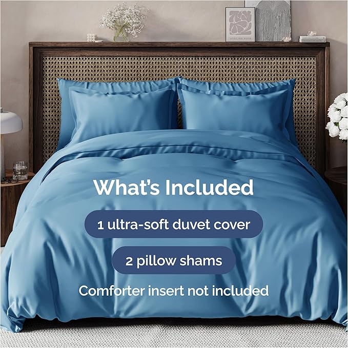 Duvet Cover Cal King Size - Extra Soft Cal King Size Duvet Cover - Lightweight, Breathable & Cozy - Easy Care with Zipper Closures & Ties - 104" x 98" Inches - (Denim Blue) Comforter Not Included