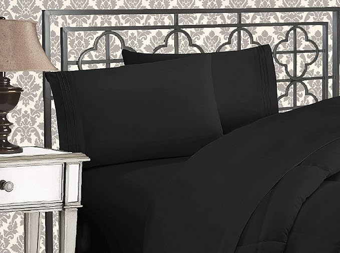Elegant Comfort 1500 Premier - Wrinkle Resistant - Hotel Quality Ultra Soft Luxurious 4 pcs Bed Sheet Set, Deep Pocket Up to 16" - Many Size and Colors, Queen, Black