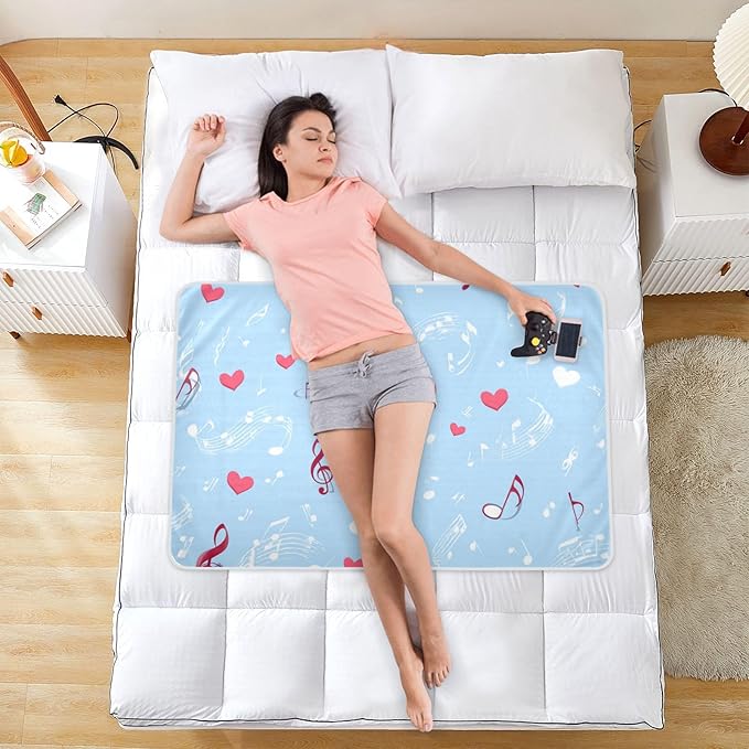 Waterproof Bed Pad Reusable Changing Pad Toddler Mattress Protector Large Pee Pad Baby Diaper Pad Soft Washable Liner Sky Blue Music Note and Hearts