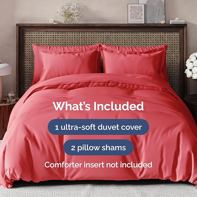 Duvet Cover King Size - Extra Soft King Size Duvet Cover - Lightweight, Breathable & Cozy - Easy Care & Fade Free with Zipper Closures & Ties - 104" x 90" Inches - (Red) Comforter Not Included