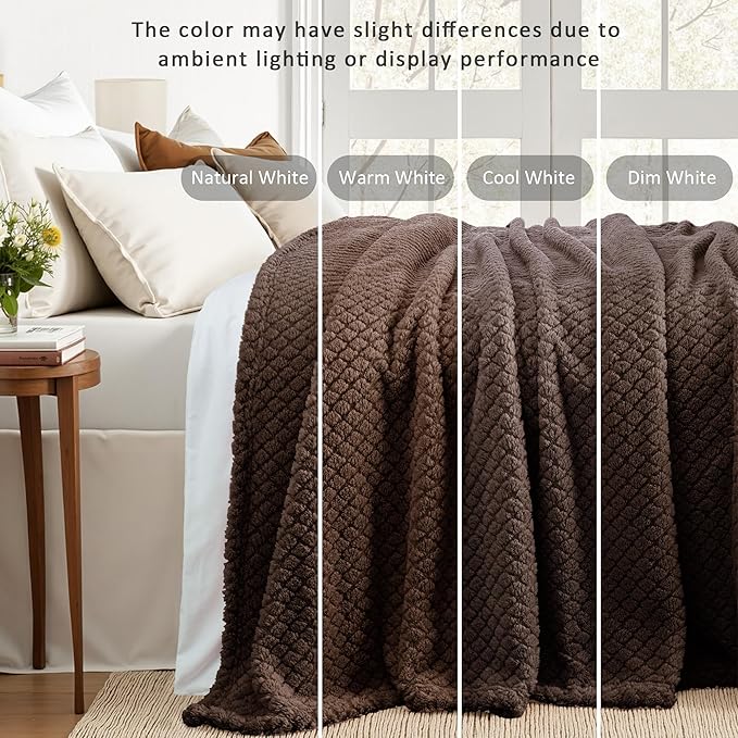 Exclusivo Mezcla King Size Fleece Blanket for Bed, Extra Soft Warm Decorative Fuzzy Blanket for Women, Lightweight Cozy Bedding Blankets, 90x104 Inches, Coffee