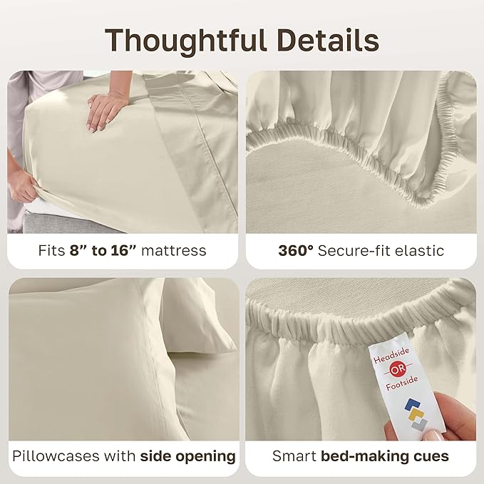 California Design Den California King Sheet Set - 100% Cotton, 600 Thread Count Deep Pocket Cal King Sheet Set, Luxury Soft Hotel-Quality, Sateen Weave - Ivory (Warm Cream)