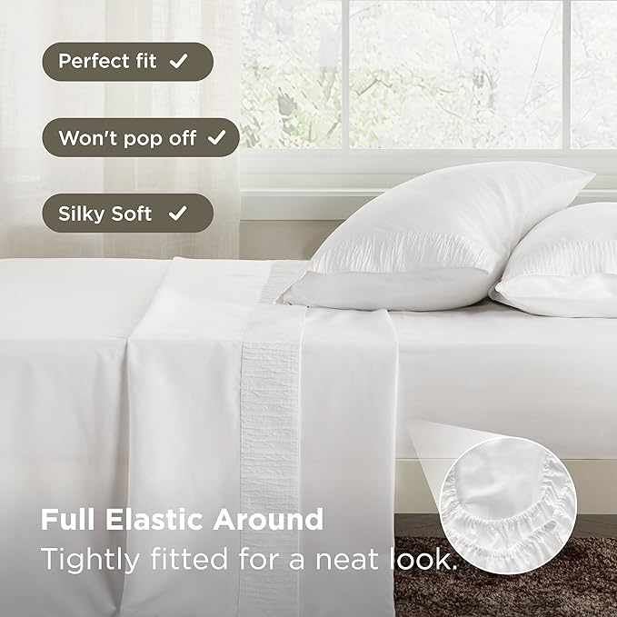 Bedsure Full Size Bed Sheets - 4 Pieces Soft Full Sheet Set - Breathable & Cooling - Hotel Luxury - Easy Care Polyester Microfiber Bedding for Women, Men, White